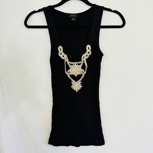VtG Y2K Express Rhinestone Embellished Black Tank Top Sz S